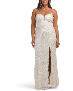 TJ Maxx 3D Floral Embroidered Sequin Gown For Polyester - Natural