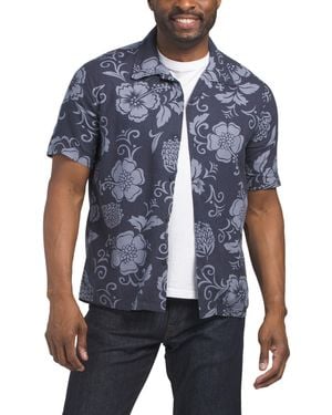 TJ Maxx Linen Blend Short Sleeve Printed Shirt For Linen/Viscose - Blue