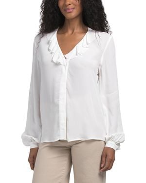 TJ Maxx Long Sleeve Ruffle Blouse For Viscose - White