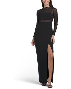 TJ Maxx Long Sleeve Mesh Gown With Slit For Nylon/Polyester - Black