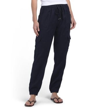 TJ Maxx Linen Solid Sweatpants With Two Cargo Thigh Pockets For - Blue
