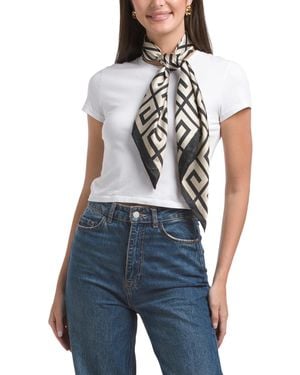 TJ Maxx Geometric Satin Square Scarf With Scarf Ring For Polyester - Blue