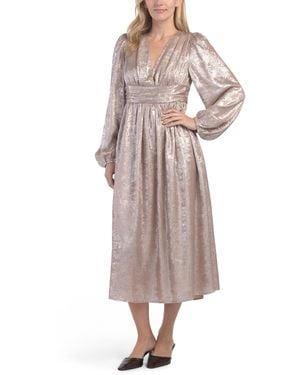 TJ Maxx Shiny Nighttime Metallic Plunge Neck Midi Dress For Polyester - Multicolor