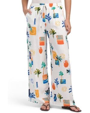 TJ Maxx Linen Blend Mariposa Wide Leg Swim Cover-Up Pants For Linen/Rayon - White
