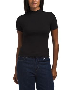TJ Maxx Short Sleeve Lettuce Edge Knit Top For Cotton - Black
