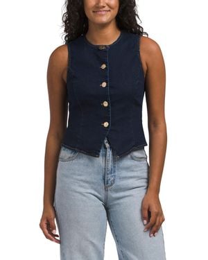 TJ Maxx Denim High Neck Button Vest For Spandex/Cotton/Polyester - Blue
