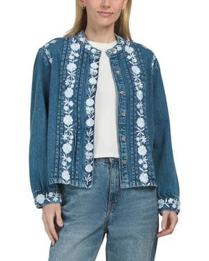 TJ Maxx Embroidered Denim Jacket For Cotton - Blue