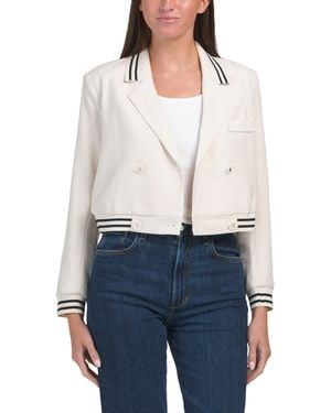 TJ Maxx Bomber Jacket With Striped Trim, Spandex/Polyester - White
