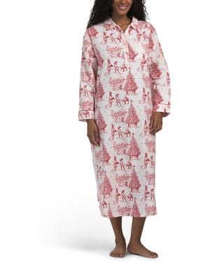 TJ Maxx Cotton Flannel Holiday Toile Long Nightshirt For - Pink