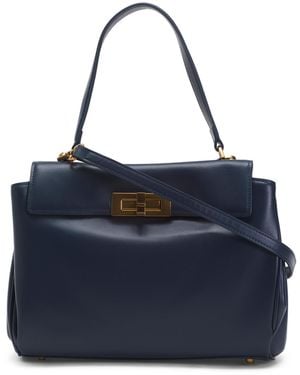 TJ Maxx Leather Accordion Entry Turn Lock Flap Satchel, Leather - Blue