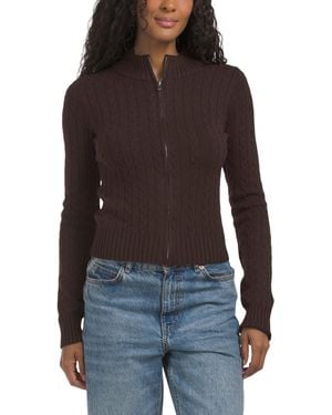 TJ Maxx Zip Front Cable Knit Sweater, Nylon/Polyester/Rayon - Brown