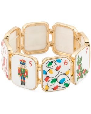 TJ Maxx Plated Christmas Print Tile Disc Stretch Bracelet, Acrylic - White