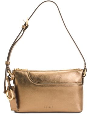 TJ Maxx Leather Pockets Metallic Mini Zip Top East West Shoulder Bag For - Natural