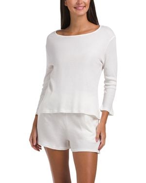 TJ Maxx 2Pc Organic Cotton Ribbed Three-Quarter Sleeve Top And Shorts Set For - White