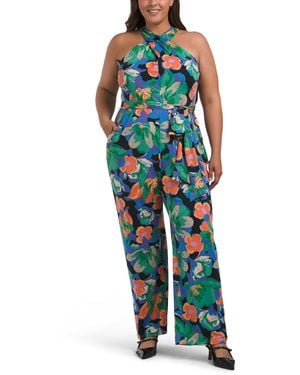 TJ Maxx Plus Twist Neck Tie Waist Jumpsuit For Polyester - Green