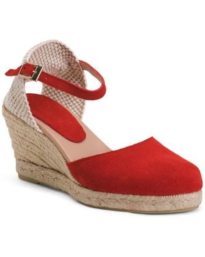 TJ Maxx Suede Wedge Espadrille Sandals With Ankle Strap For - Red