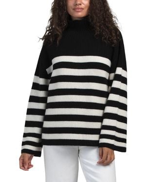 TJ Maxx Cashmere Striped Turtleneck Sweater - Black