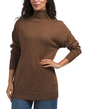TJ Maxx Silk Blend Lightweight Turtleneck Tunic Sweater, Cashmere - Brown