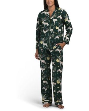 TJ Maxx Reindeer Cotton Pajama Set For - Green