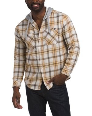 TJ Maxx Long Sleeve Hooded Button Up Flannel Shirt For Cotton/Polyester - Natural