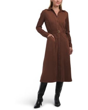 TJ Maxx Long Sleeve Belted Midi Shirt Dress For Spandex/Polyester/Suede - Brown
