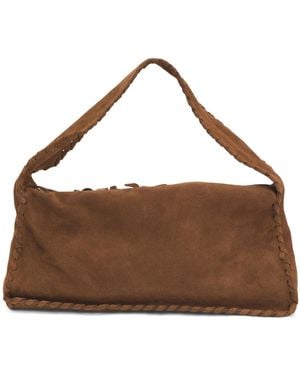 TJ Maxx Suede Shoulder Bag With Stitch Detail And Charm Zip Pull For /Suede - Brown