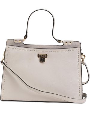 TJ Maxx Leather Satchel With Stitching Detail, Leather - Natural
