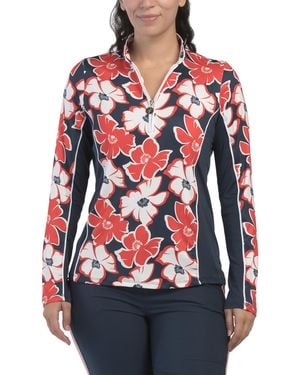 TJ Maxx Upf 50 Long Sleeve Contrast Mock Neck Quarter Zip Jacket For Spandex/Polyester - Red