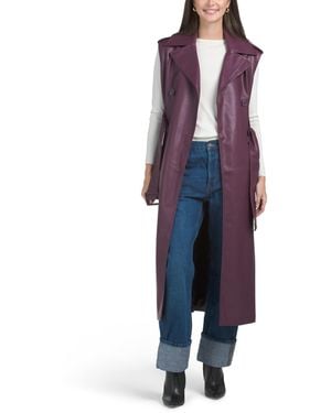 TJ Maxx Sleeveless Trench Coat, Spandex/Polyester/Leather - Blue