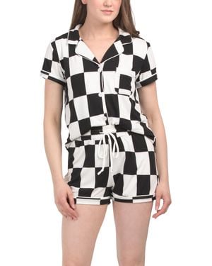 TJ Maxx 2Pc Checkerboard Dixie Pajama Shorts Set For Spandex/Polyester - White