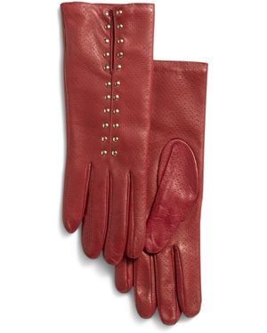 TJ Maxx Leather Gloves With Lambswool Lining And Studs For Leather/Wool - Red