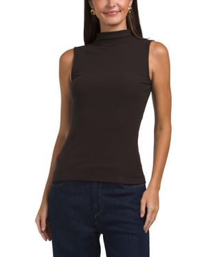 TJ Maxx Pima Cotton Blend Siobhan Sleeveless High Neck Ribbed Top For Pima Cotton/Modal - Black