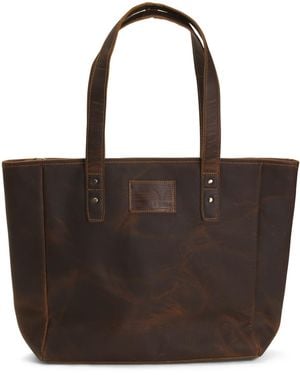 TJ Maxx Leather Zip Top Tote Bag With Flag Patch For - Black