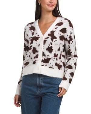 TJ Maxx Cow Printed Cardigan, Polyester - Blue