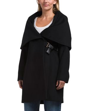 TJ Maxx Wool Blend Hooded Belted Coat, Cotton/Polyester/Wool - Black