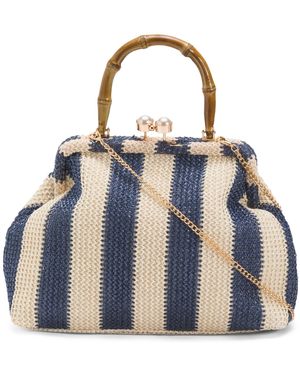 TJ Maxx Striped Satchel With Bamboo Handle For Leather - Blue