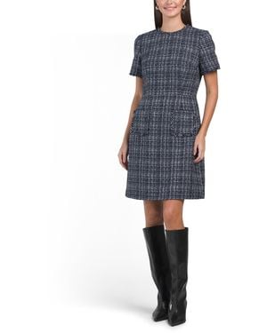 TJ Maxx Boucle Knit Fringe Trim Dress For Polyester - Blue