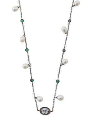TJ Maxx Sterling Flower Cameo Pearl Necklace For - Metallic