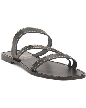 TJ Maxx Leather Asymmetric Three Band Slide Sandals For - Metallic