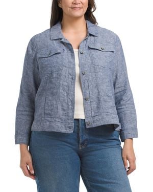 TJ Maxx Plus Linen Jean Jacket For - Blue