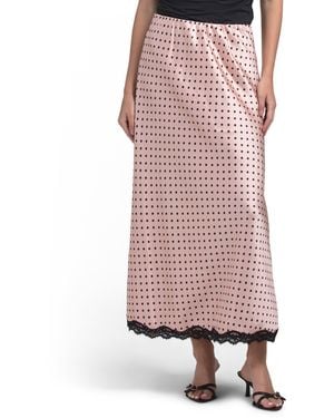 TJ Maxx Lace Trim Satin Midi Skirt For Polyester - Pink