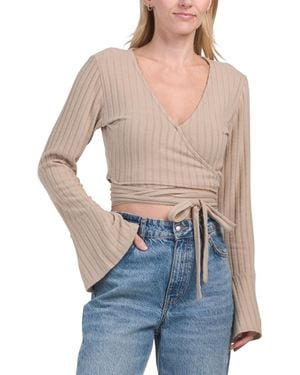 TJ Maxx Poor Boy Rib Long Sleeve Wrap Top For Spandex/Polyester/Viscose - Blue
