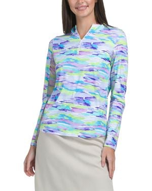 TJ Maxx Upf 50 Printed Mock Neck Quarter Zip Long Sleeve Jacket For Nylon - Blue