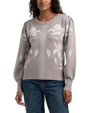 TJ Maxx Double Knit Floral Femme Sweater, Nylon/Polyester/Rayon - Gray