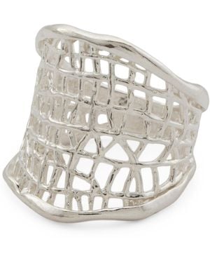 TJ Maxx Sterling Crosshatch Open Ring - White