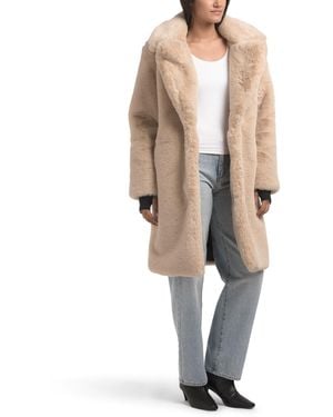 TJ Maxx Long Faux Fur Coat, Polyester/Leather - Natural