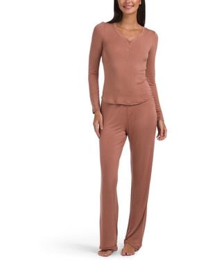 TJ Maxx 2Pc Dreamland Long Sleeve Henley Neck Top And Pants Set For Spandex/Rayon - Red