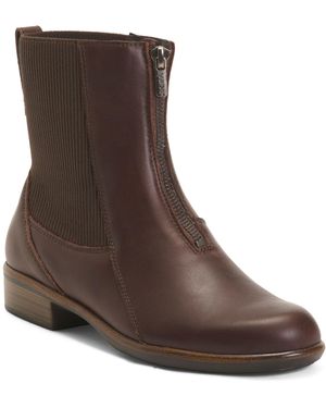 TJ Maxx Leather Bora Front Zip Comfort Booties For - Brown