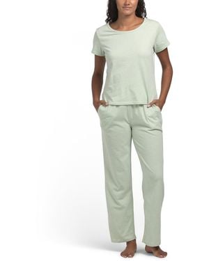 TJ Maxx 2Pc Organic Cotton Blend T-Shirt And Wide Leg Pants Lounge Set For Cotton/Polyester - Green