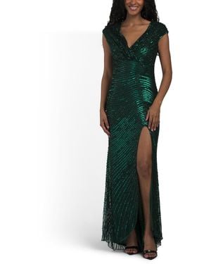 TJ Maxx Embellished Cap Sleeve Evening Gown For Polyester - Green